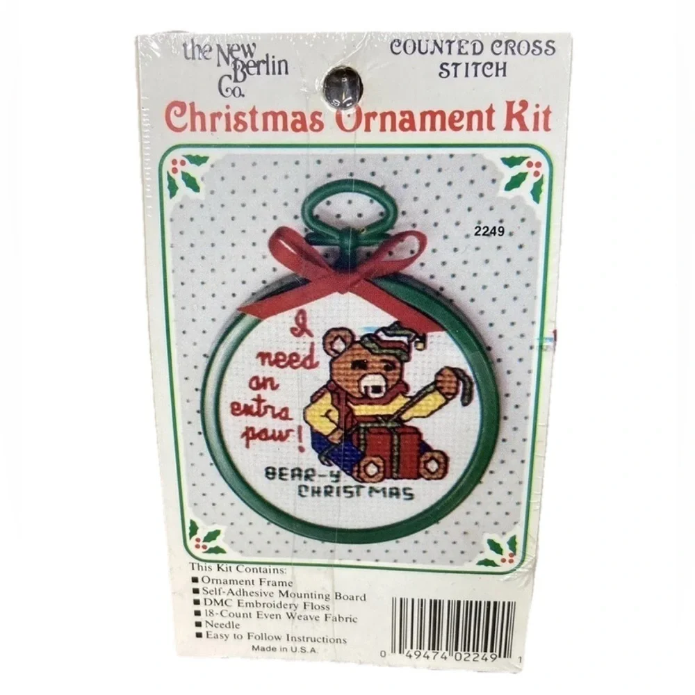 Bear-y Christmas Teddy Bear Ornament Frame Counted Cross Stitch Kit New Berlin
